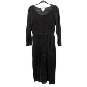 Fads Velour 90s Dress PL Petite L Womens Black Maxi Buttons Long Y2K Cozy Casual